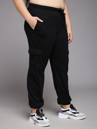 MKH Women Plus Size Black Relaxed Fit Athleisure Pants