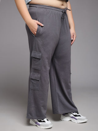 MKH Women Plus Size Grey Relaxed Fit Track Pants