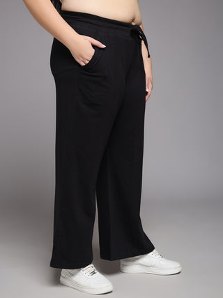 MKH Women Plus Size Black Casual Track Pants