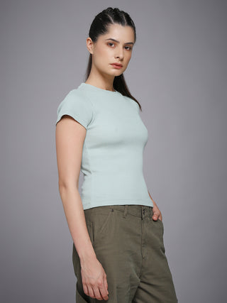 MKH Aqua Blue Ribbed Slim Fit T-Shirt