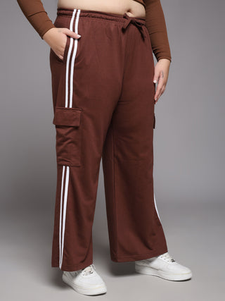 MKH Women Plus Size Brown Elastic Waist Track Pants