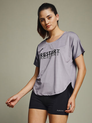 MKH Women Lavender Lifestyle Typography Printed Round Neck Relaxed Fit T-Shirt
