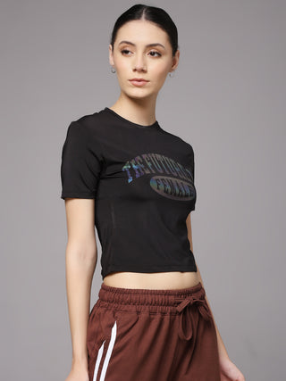 MKH Women Black Activewear Typography Print T-Shirt