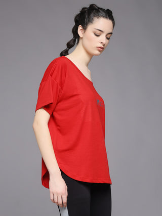 MKH Women Red Lightweight Fitness Training T-Shirt for Gym Sessions