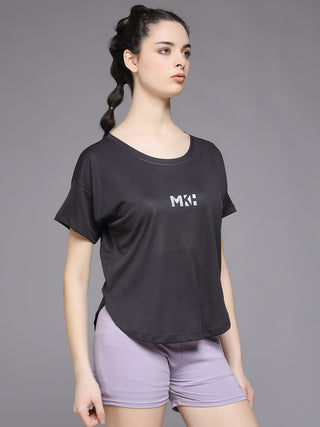 MKH Women Grey Breathable Sports T-Shirt for Gym and Activity