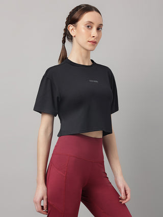 MKH Women Black Flexible Active T Shirt for Running and Gym