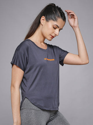 MKH Women Dark Grey Signature Everyday Comfort Printed T-Shirt