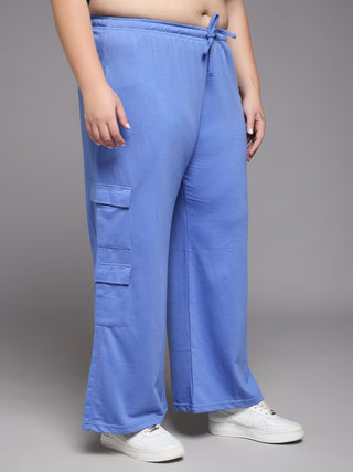 MKH Women Plus Size Blue High Waist Track Pants