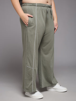 MKH Women Plus Size Green Lounge Track Pants