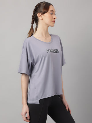 MKH Women Grey Stretch Fit Activewear T Shirt for Fitness and Running
