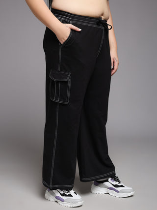 MKH Women Plus Size Black Walking Track Pants