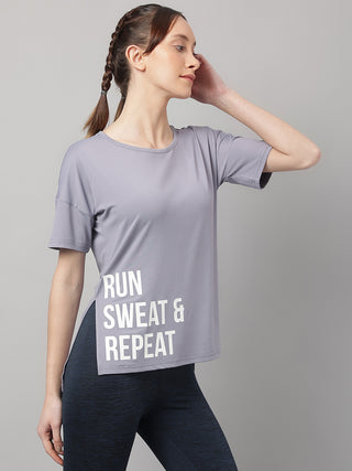 RUN SWEAT & REPEAT WOMEN GREY DRI-FIT RELAXED FIT T-SHIRT