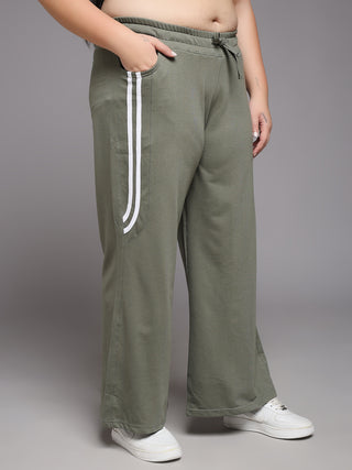 MKH Women Plus Size Green Casual Track Pants