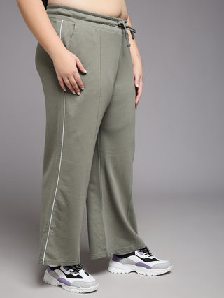 MKH Women Plus Size Green Athleisure Track Pants