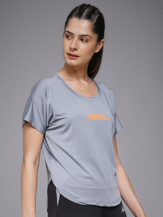 MKH Women Grey Graphic Typography Printed Round Neck Relaxed Fit T-Shirt