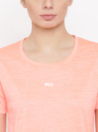 MKH Women Orange Breathable Gym Workout T-Shirt for Training Sessions