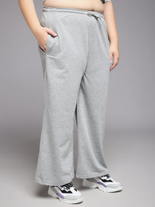 MKH Women Plus Size Grey Sports Wide Leg Track Pants