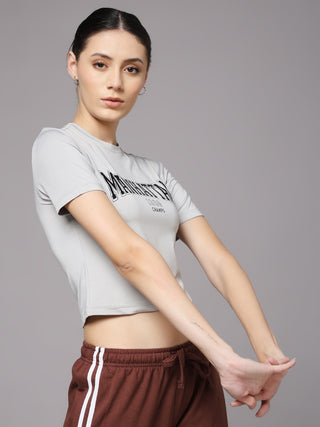 MKH Women Sand Grey Stretchable Gym Training T-Shirt
