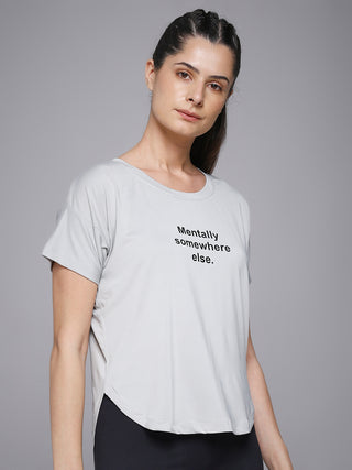 MKH Women Grey Trendy Relaxed Fit Graphic T-Shirt