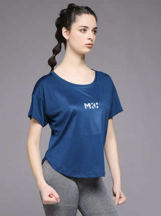 MKH Women Blue Activewear Gym T-Shirt for Running and Fitness