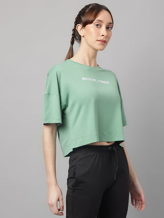 MKH Women Green Soft Fabric Fitness T Shirt for Gym Training