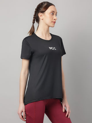 MKH Women Black Lightweight Stretch T-Shirt for Yoga and Training