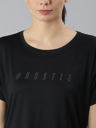 HUSTLE WOMEN BLACK DRI-FIT RELAXED FIT T-SHIRT