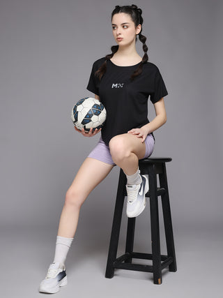 MKH Women Black Flexible Workout T-Shirt for Yoga and Training