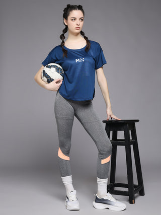 MKH Women Blue Activewear Gym T-Shirt for Running and Fitness