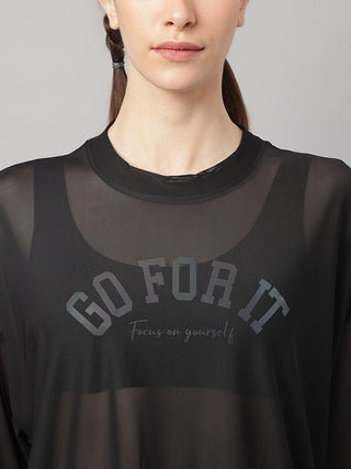 MKH Womens Oversized Black Mesh T Shirt