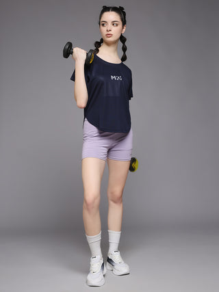 MKH Women Navy Blue Stretch Fit Activewear T-Shirt for Fitness and Running