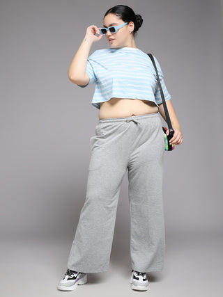 MKH Women Plus Size Grey Sports Wide Leg Track Pants