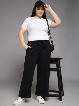 MKH Women Plus Size Black Casual Track Pants