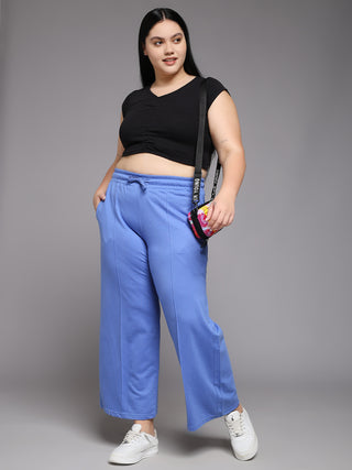 MKH Women Plus Size Blue Wide Leg Track Pants