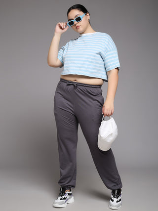 MKH Women Plus Size Grey Flared Track Pants