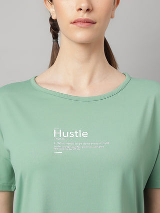 HUSTLE WOMEN GREEN DRI-FIT RELAXED FIT T-SHIRT