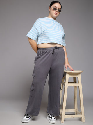 MKH Women Plus Size Grey Relaxed Fit Track Pants