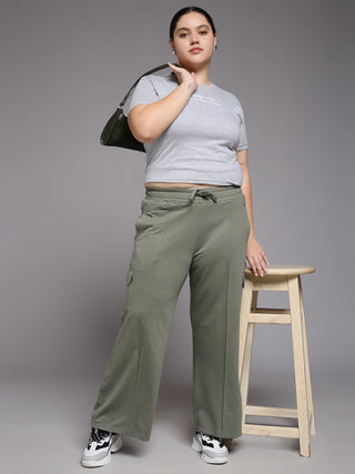 MKH Women Plus Size Green Drawstring Track Pants