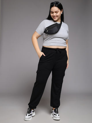 MKH Women Plus Size Black Relaxed Fit Athleisure Pants