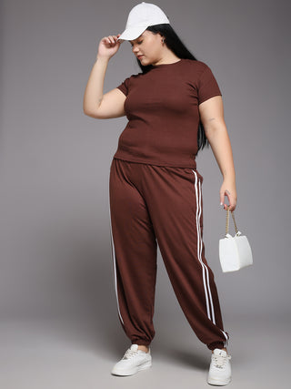 MKH Women Plus Size Brown Yoga Track Pants