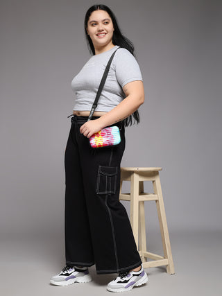 MKH Women Plus Size Black Walking Track Pants