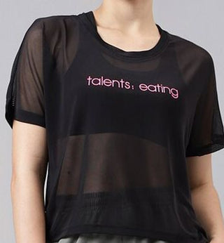 MKH Black Womens Mesh Crop T Shirt Breathable Gymwear