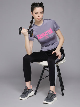 MKH Women Lavender Round Neck Fitness T-Shirt