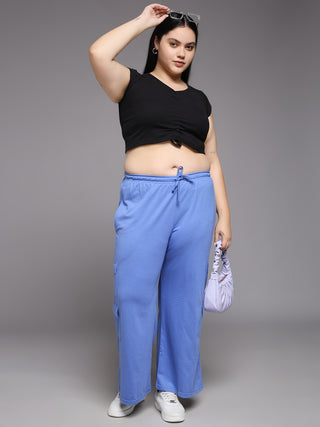MKH Women Plus Size Blue High Waist Track Pants