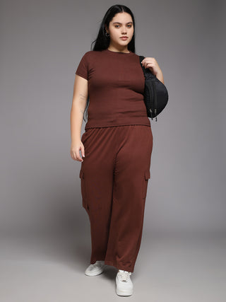 MKH Women Plus Size Brown Drawstring Lounge Pants