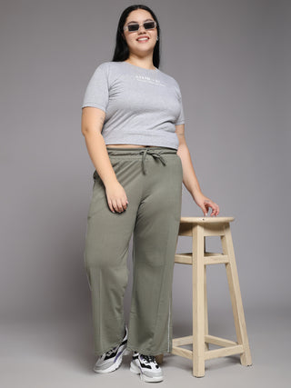 MKH Women Plus Size Green Athleisure Track Pants