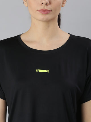 NEON 09 WOMEN BLACK DRI-FIT RELAXED FIT T-SHIRT