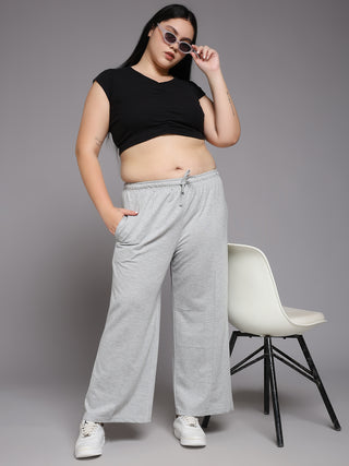 MKH Women Plus Size Grey Wide Leg Workout Pants