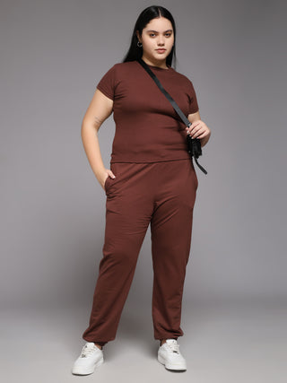 MKH Women Plus Size Brown Lightweight Track Pants