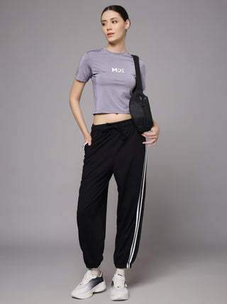 MKH Women Lavender Dri-FIT Typography Printed Gym T-Shirt